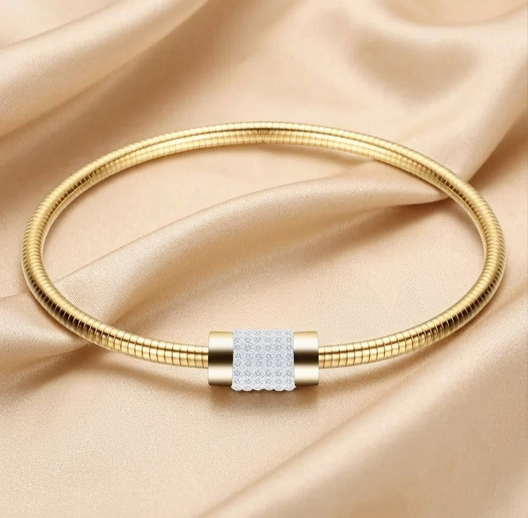 316L Stainless Steel Magnetic Clasp Snake Chain Bracelet with CZ Stones – Elegant Minimalist Jewellery