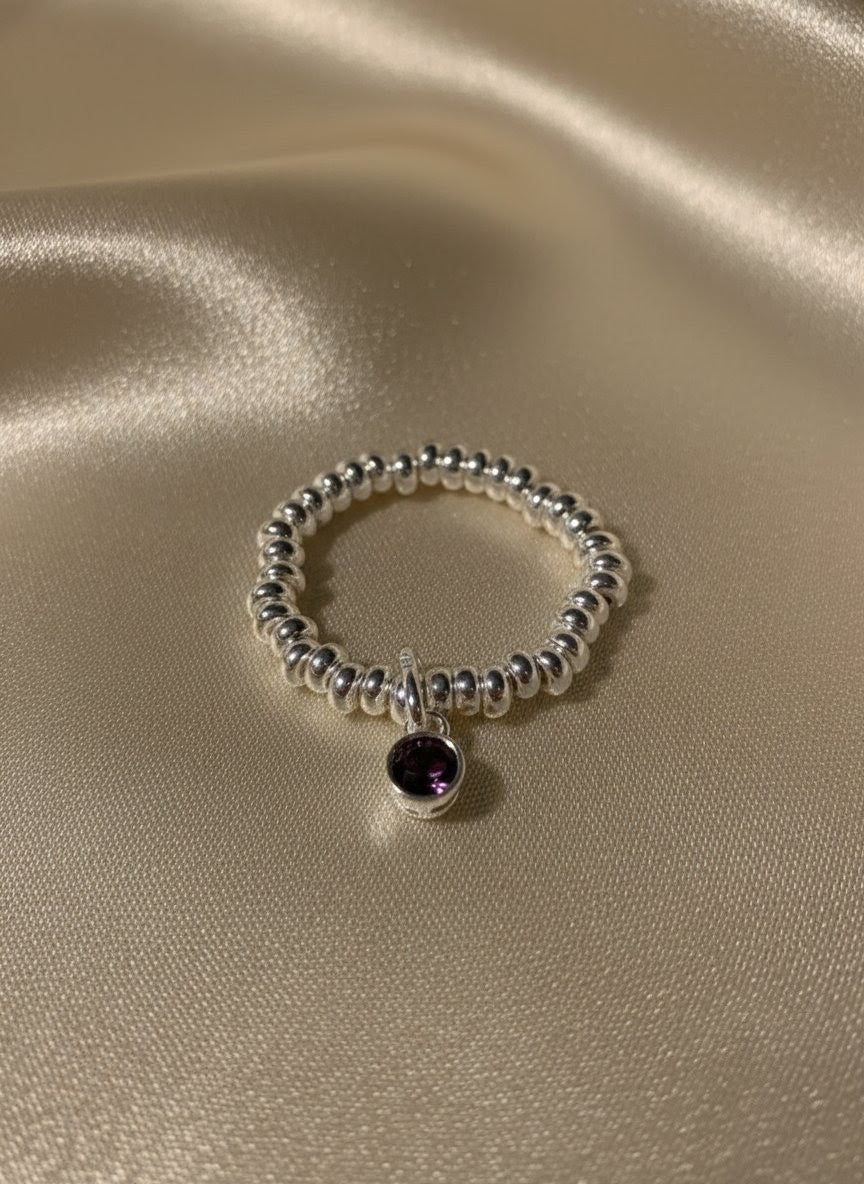 925 Sterling Silver Birthday CZ Adjustable Ring