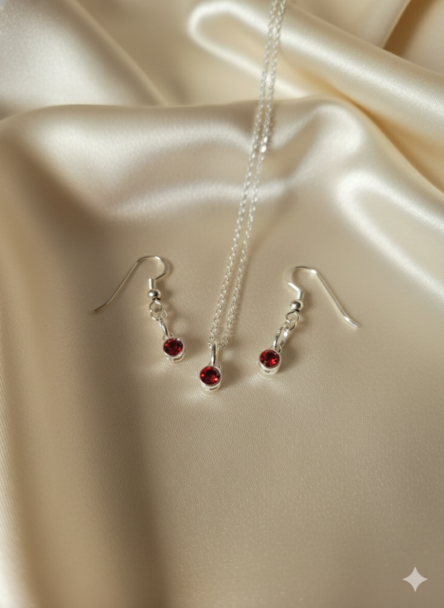 925 Sterling Silver Birthday CZ Necklace & Earring Set