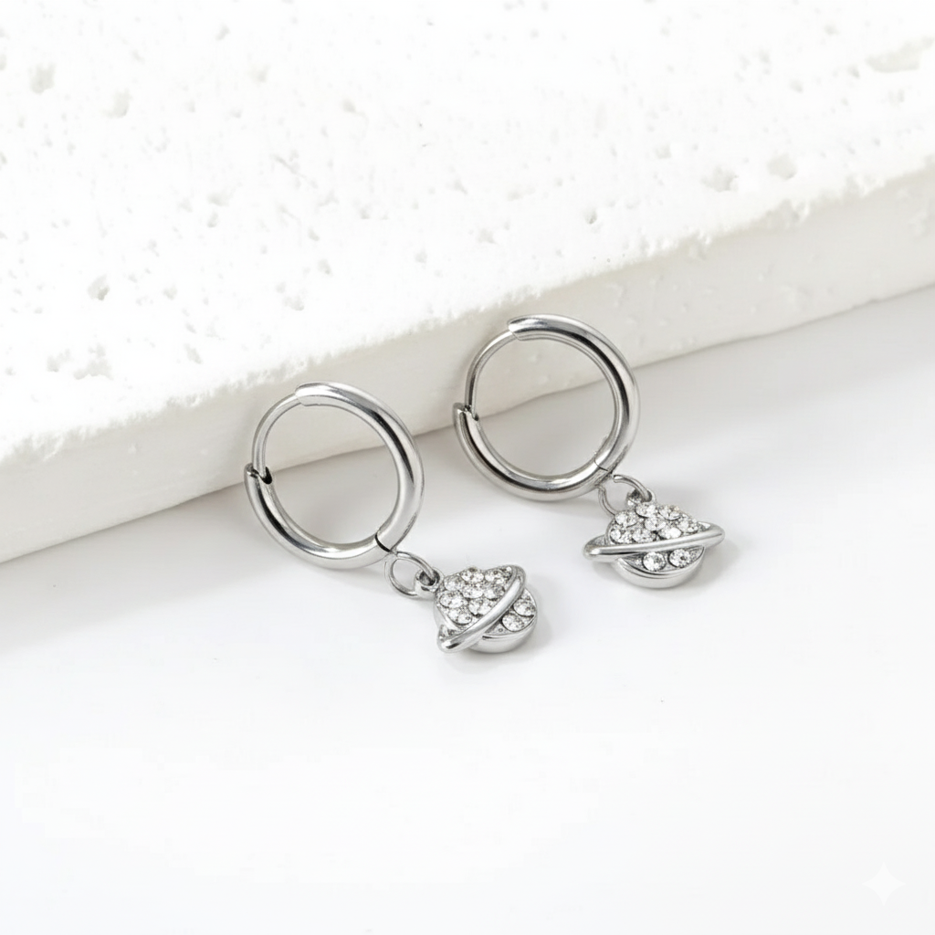 CZ Planet Pendant Necklace & Earrings Set