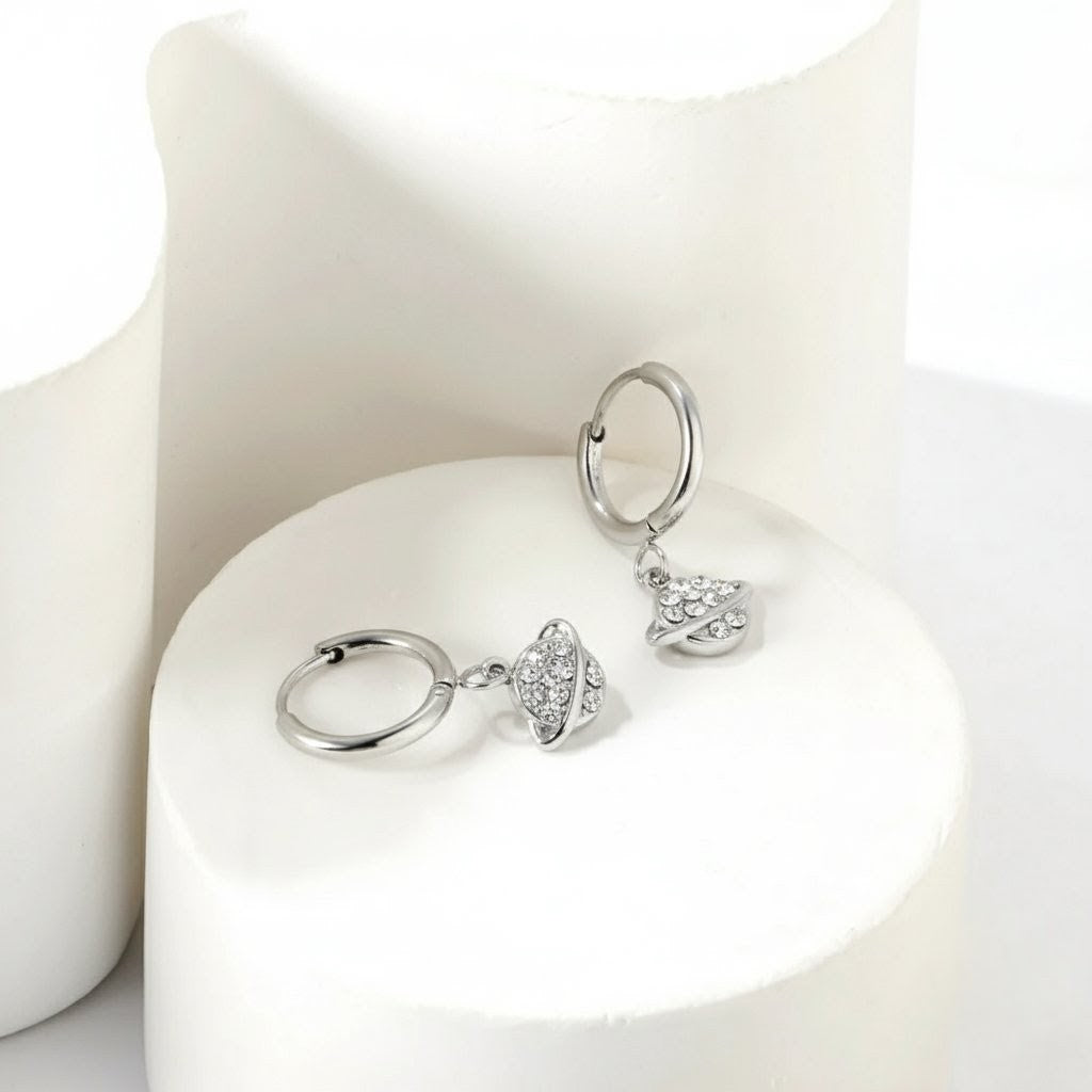 CZ Planet Pendant Necklace & Earrings Set