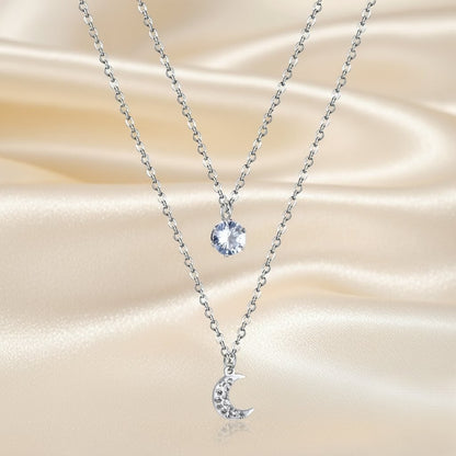 Moon & CZ Double Necklace
