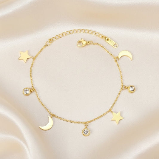 Moon, Star & CZ Bracelet