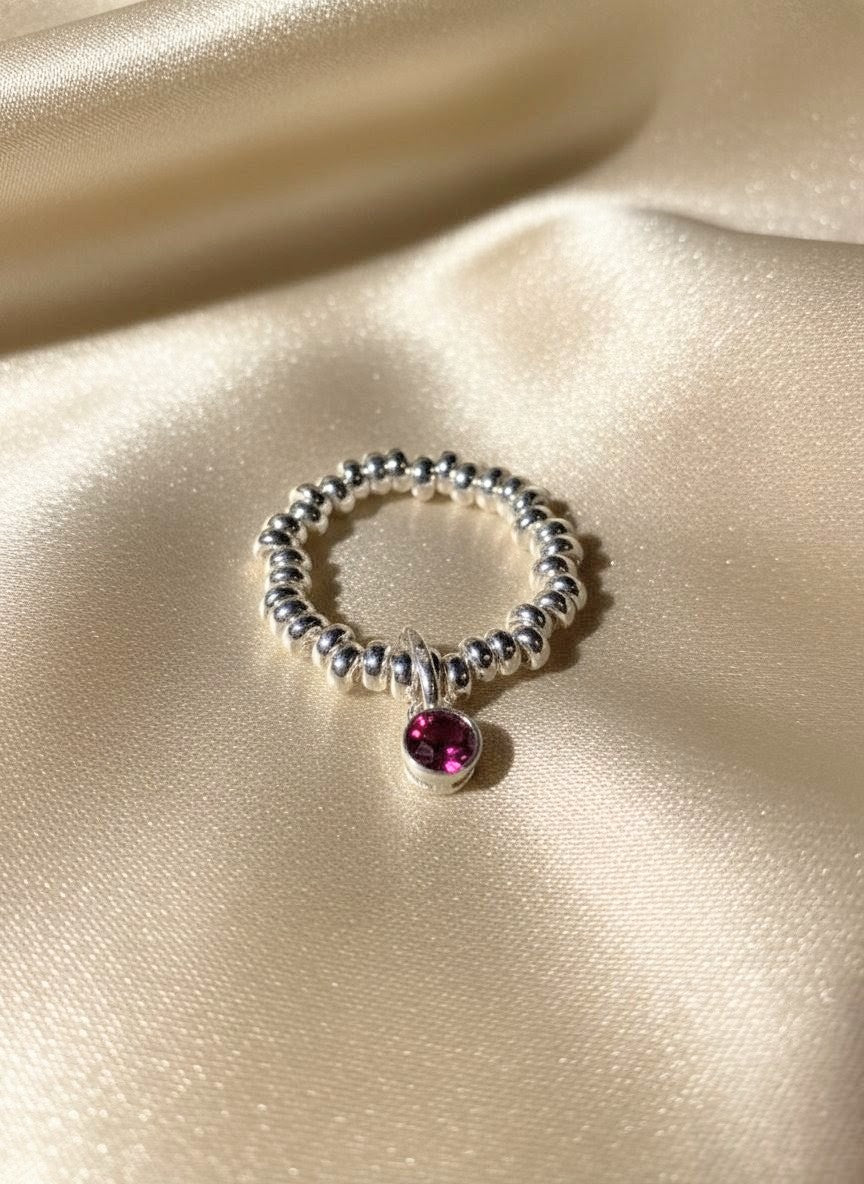 925 Sterling Silver Birthday CZ Adjustable Ring