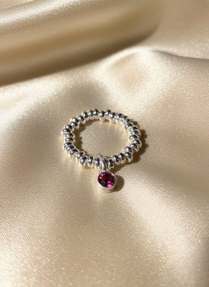 925 Sterling Silver Birthday CZ Adjustable Ring