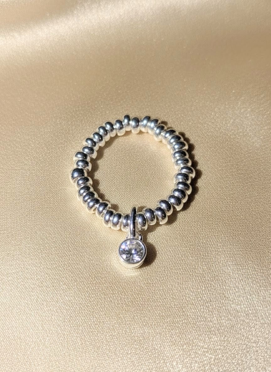 925 Sterling Silver Birthday CZ Adjustable Ring