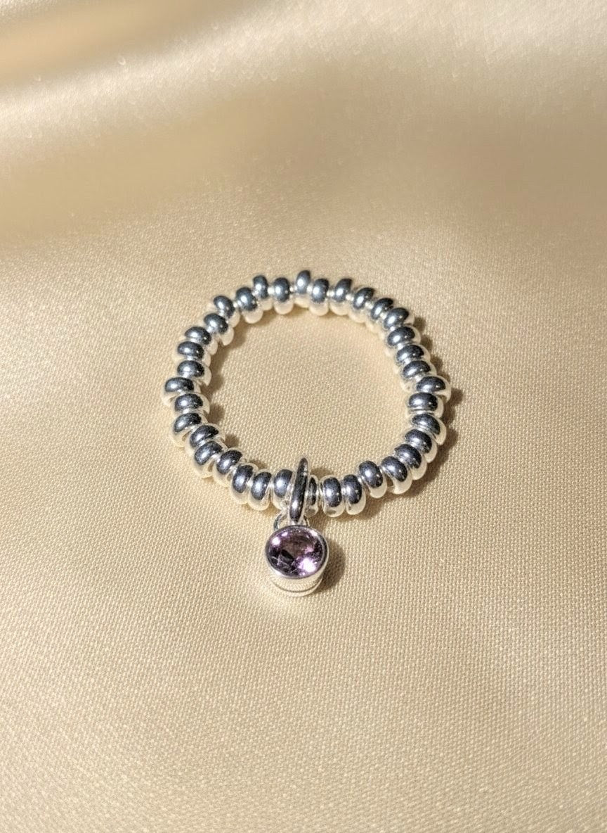 925 Sterling Silver Birthday CZ Adjustable Ring