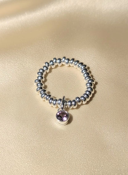 925 Sterling Silver Birthday CZ Adjustable Ring