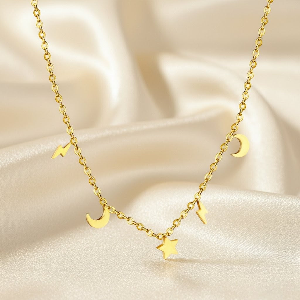 Moon, Star & Lightning Necklace
