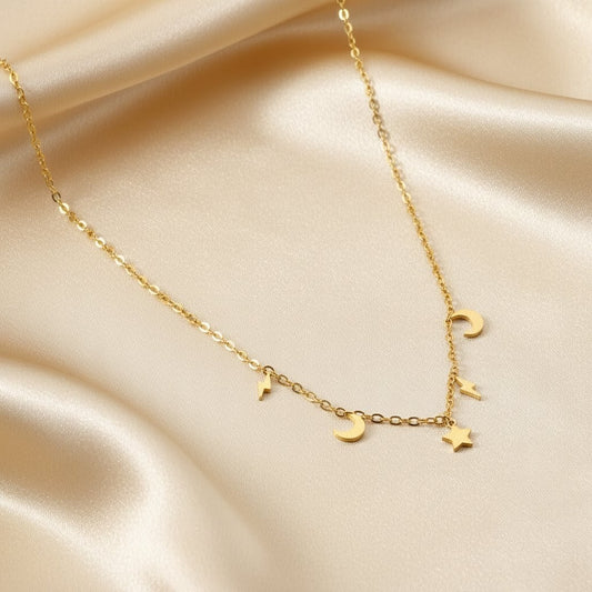 Moon, Star & Lightning Necklace