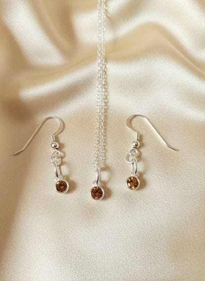 925 Sterling Silver Birthday CZ Necklace & Earring Set