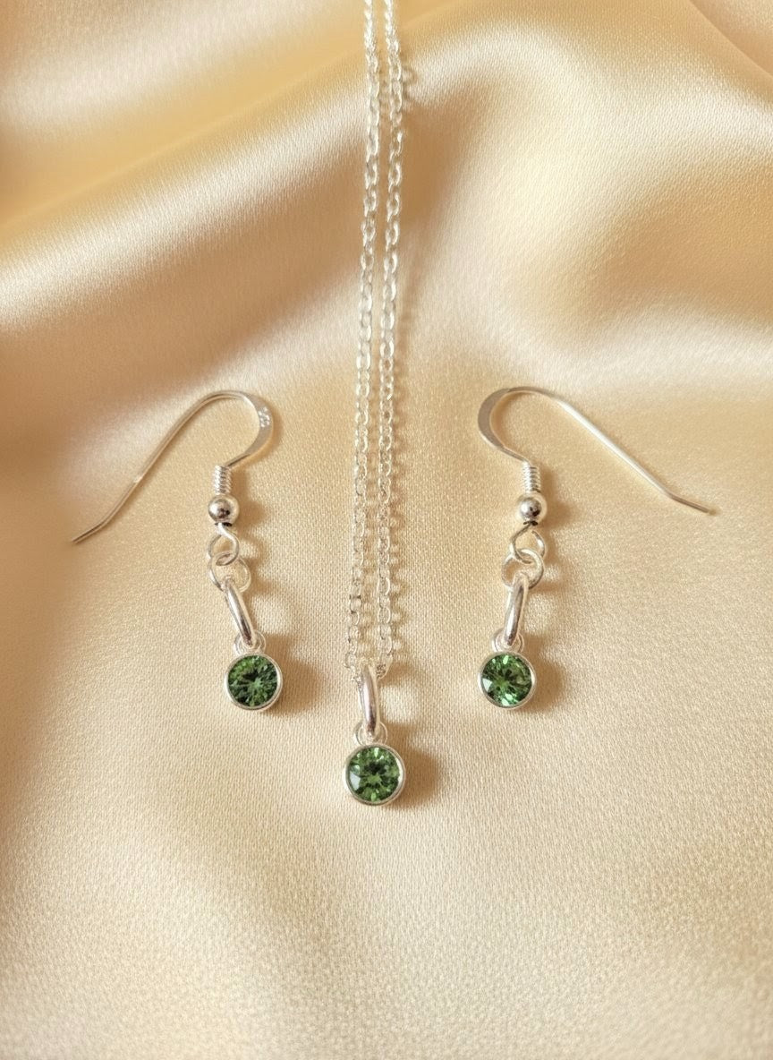 925 Sterling Silver Birthday CZ Necklace & Earring Set