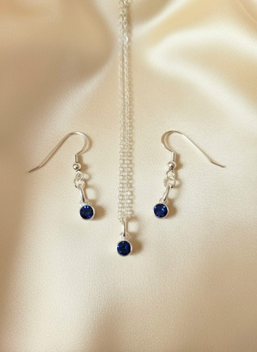 925 Sterling Silver Birthday CZ Necklace & Earring Set