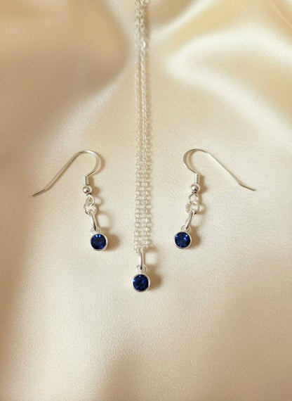 925 Sterling Silver Birthday CZ Necklace & Earring Set