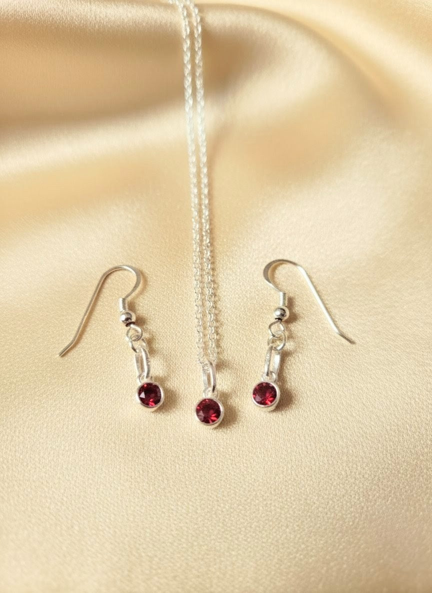 925 Sterling Silver Birthday CZ Necklace & Earring Set