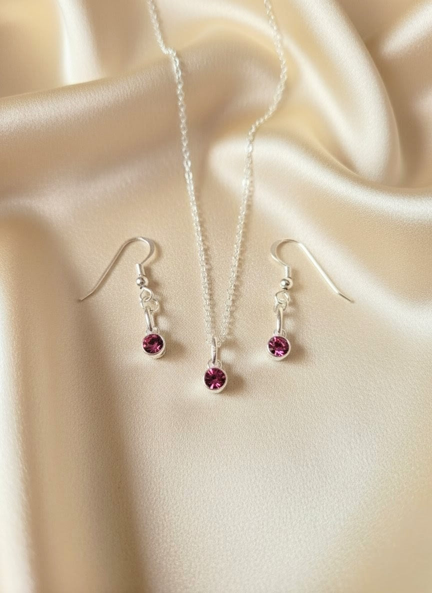 925 Sterling Silver Birthday CZ Necklace & Earring Set