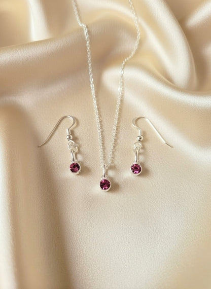 925 Sterling Silver Birthday CZ Necklace & Earring Set
