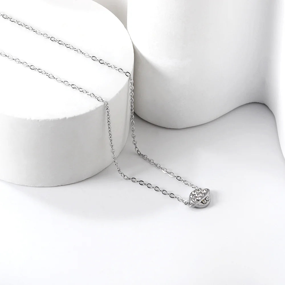 CZ Planet Pendant Necklace & Earrings Set