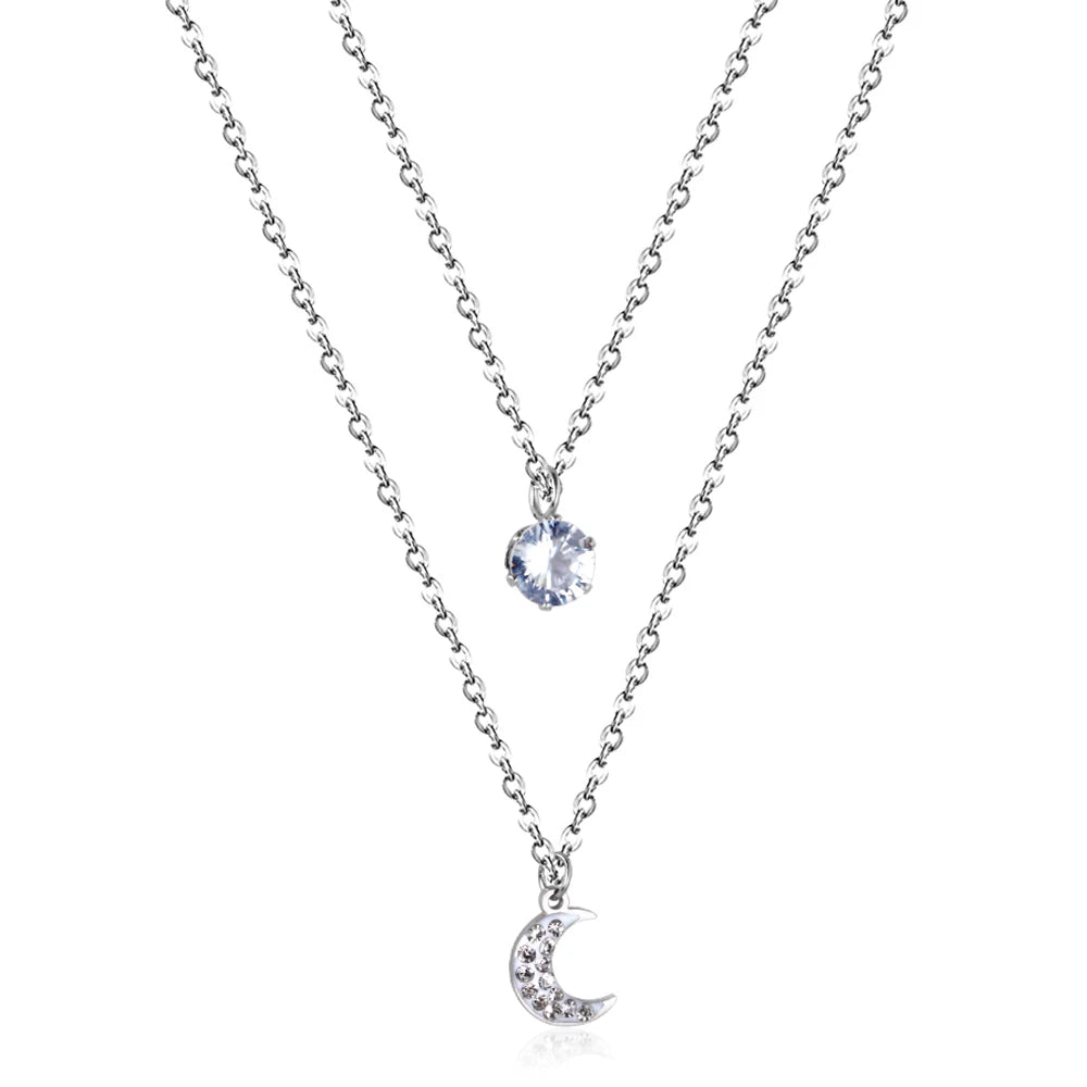 Moon & CZ Double Necklace