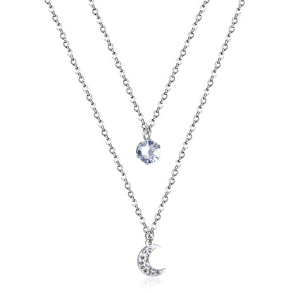 Moon & CZ Double Necklace