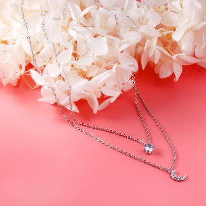 Moon & CZ Double Necklace