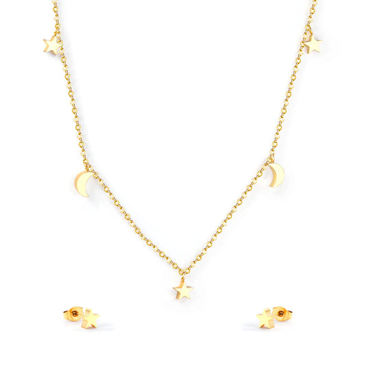Mini Moon & Stars Necklace &Earrings
