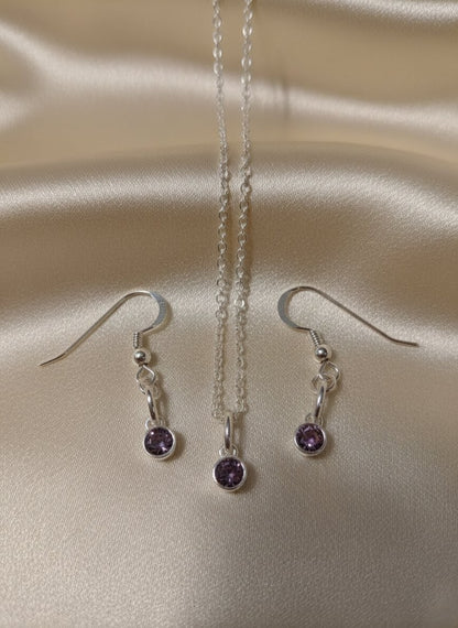 925 Sterling Silver Birthday CZ Necklace & Earring Set