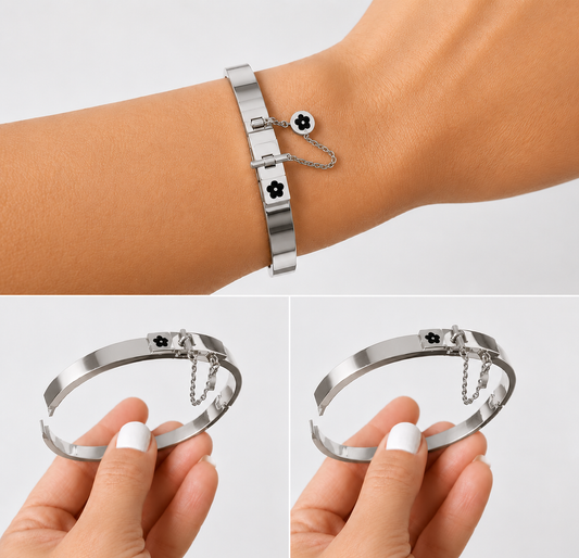 316L Stainless Steel Hinge Bangle Bracelet | Waterproof, Tarnish Resistant Silver Cuff | Luxury Everyday Jewellery