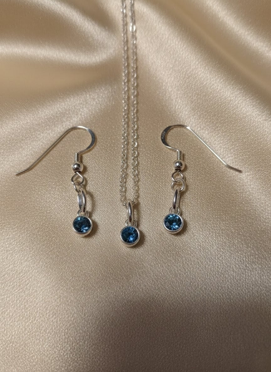 925 Sterling Silver Birthday CZ Necklace & Earring Set