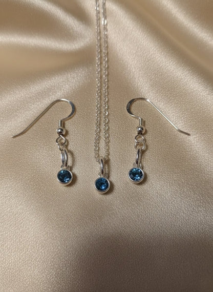 925 Sterling Silver Birthday CZ Necklace & Earring Set