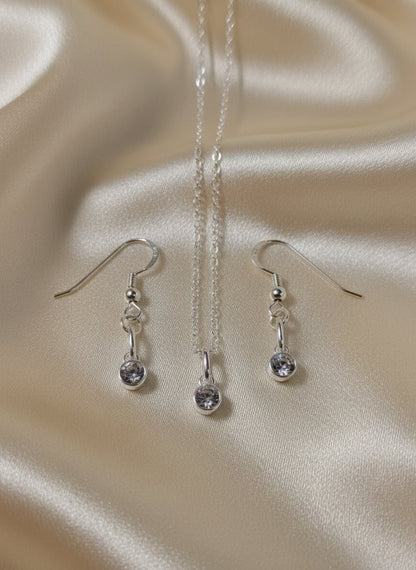 925 Sterling Silver Birthday CZ Necklace & Earring Set