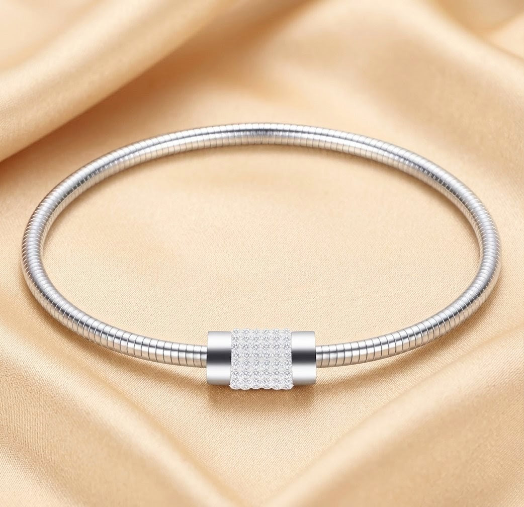 316L Stainless Steel Magnetic Clasp Snake Chain Bracelet with CZ Stones – Elegant Minimalist Jewellery