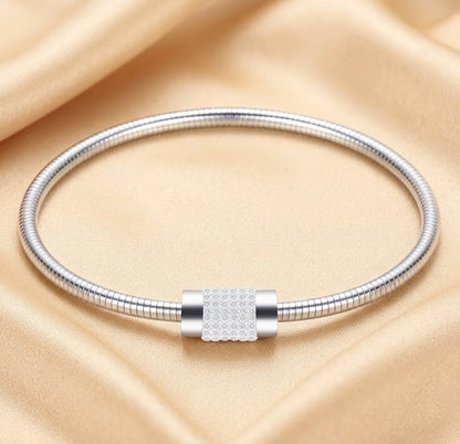 316L Stainless Steel Magnetic Clasp Snake Chain Bracelet with CZ Stones – Elegant Minimalist Jewellery