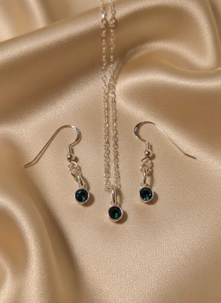 925 Sterling Silver Birthday CZ Necklace & Earring Set