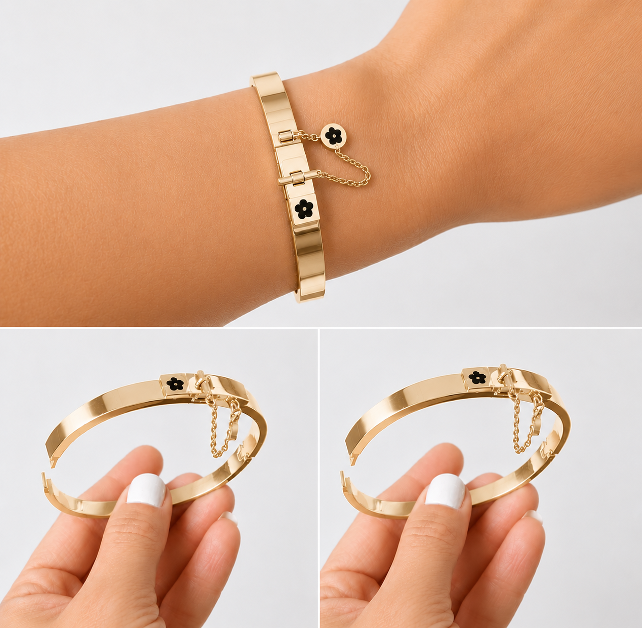 316L Stainless Steel Hinge Bangle Bracelet | Waterproof, Tarnish Resistant Silver Cuff | Luxury Everyday Jewellery