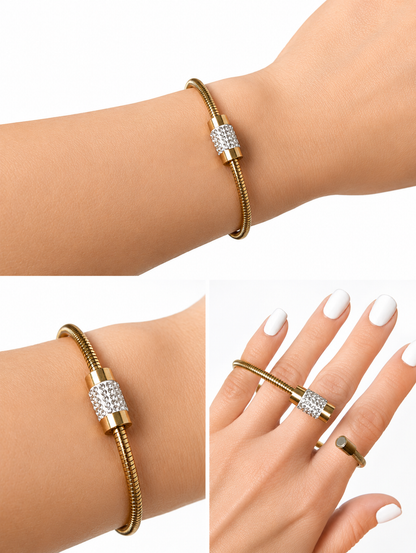 316L Stainless Steel Magnetic Clasp Snake Chain Bracelet with CZ Stones – Elegant Minimalist Jewellery
